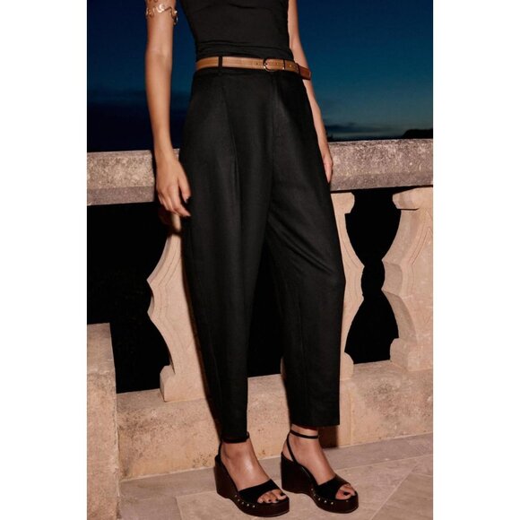 ZARA LINEN BELTED STRAIGHT-LEG TROUSERS - Picture 3 of 8